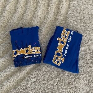 Sp5der TC Blue sp*der! logo Tracksuit 2 Piece Set for Men Size Large